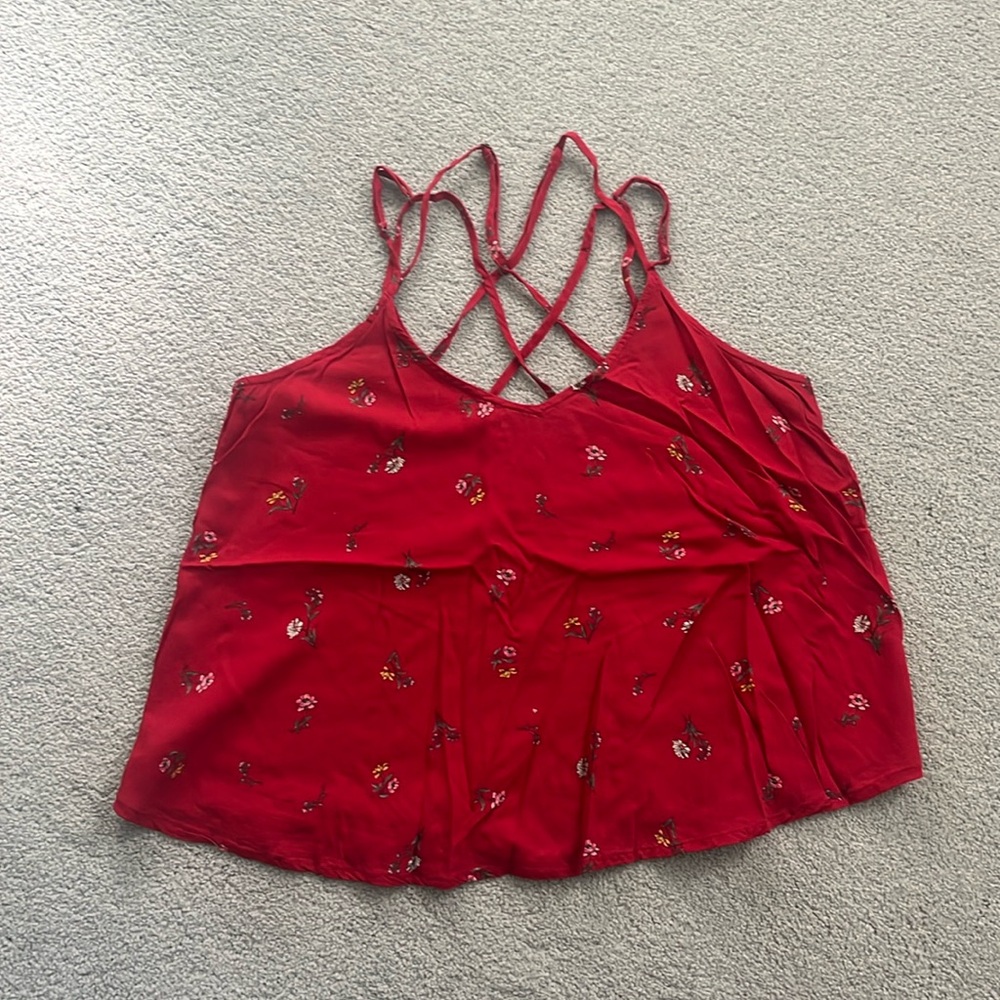 Hollister Red Flowy Floral Tank Top, Size S